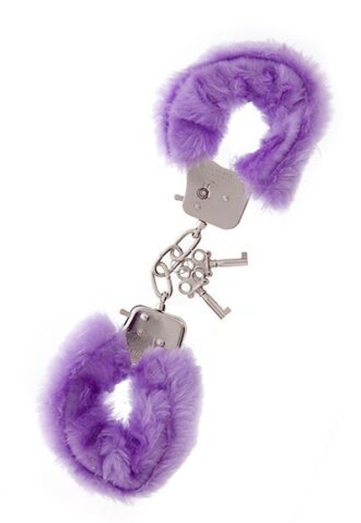 Фиолетовые меховые наручники METAL HANDCUFF WITH PLUSH LAVENDER (Цвет: фиолетовый)