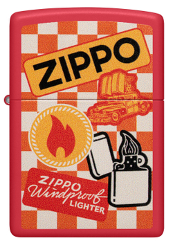 Зажигалка Zippo Retro Design с покрытием Red Matte, латунь/сталь, красная, матовая, 38x13x57 мм