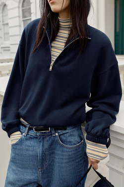 ZARA ТОЛСТОВКА С МЕТАЛЛИЧЕСКОЙ МОЛНИЕЙ, МОРСКОЙ СИНИЙ