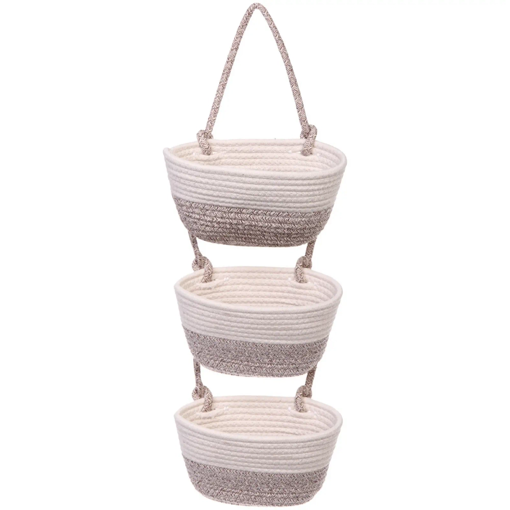 Корзины подвесные ручной работы «ОЛИНТГАР», цвет белый/бежевый, три секции, 72*25*14*11см (лейбл)