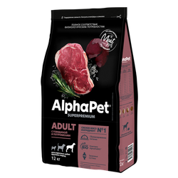 Сухой корм AlphaPet Суперпремиум для собак крупных пород с говядиной и потрошками - 12 кг