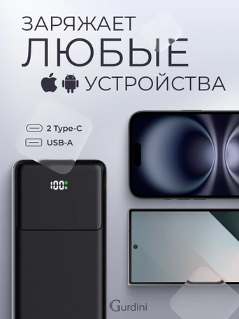 Дополнительный аккумулятор Gurdini LCD Series 22.5W GPLCD-100B 10000 mAh Черный