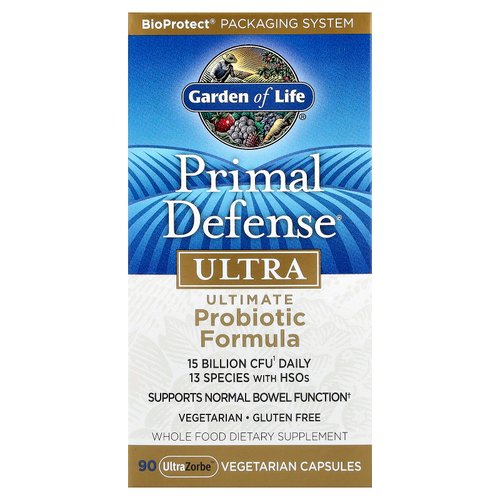 Garden of Life, Primal Defense®, Ultra, усовершенствованная формула с пробиотиками, 90 вегетарианских капсул UltraZorbe™