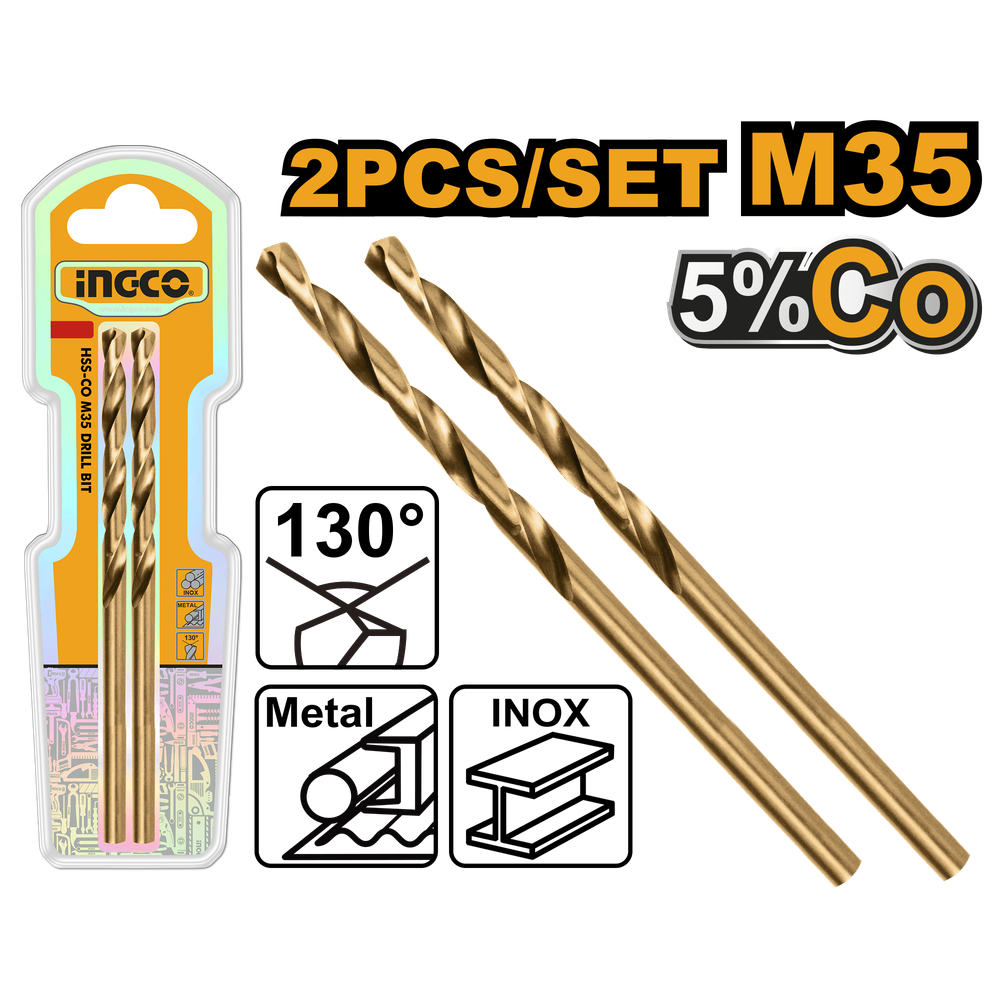 Сверло по металлу кобальтовое 2 мм INGCO DBT01130201 INDUSTRIAL HSS-CO M35 2 шт.
