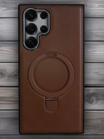 Business style чехол из кожи для SAMSUNG GALAXY S25 ULTRA с кольцом-подставкой и бархатной подкладкой