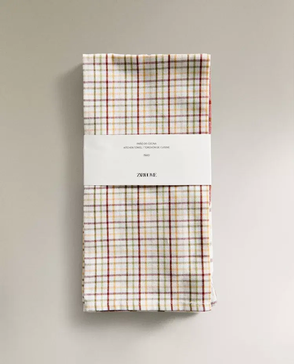 ZARA HOME КУХОННОЕ ПОЛОТЕНЦЕ В КЛЕТКУ (НАБОР ИЗ 3 ШТ.), ЗЕЛЕНЫЙ