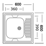Мойка 60х60 (0,4) лев вып 1 1/2 Эконом (глуб. 13см)