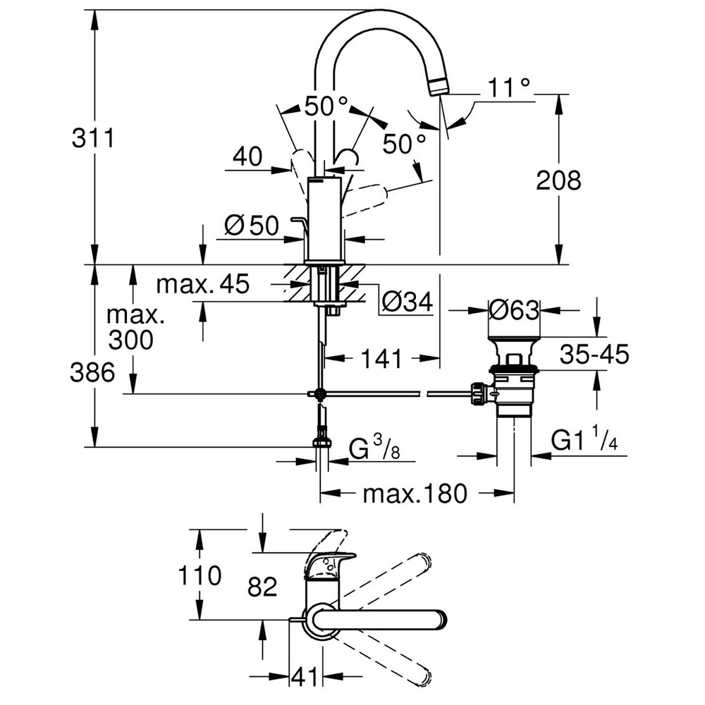 Смеситель для раковины GROHE Swift, однорычажный, DN 15, размер L, хром (24330001)