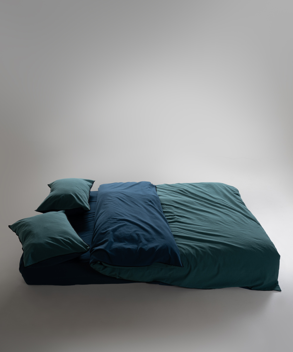 Lımasso КПБ 4 пр. Stonewashed Essualte Dark Green-Dress Blue пододеяльник 200*220, простынь 240*260, наволочки 50*70 2шт