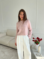 Кардиган укороченный с пуговицами пудровый