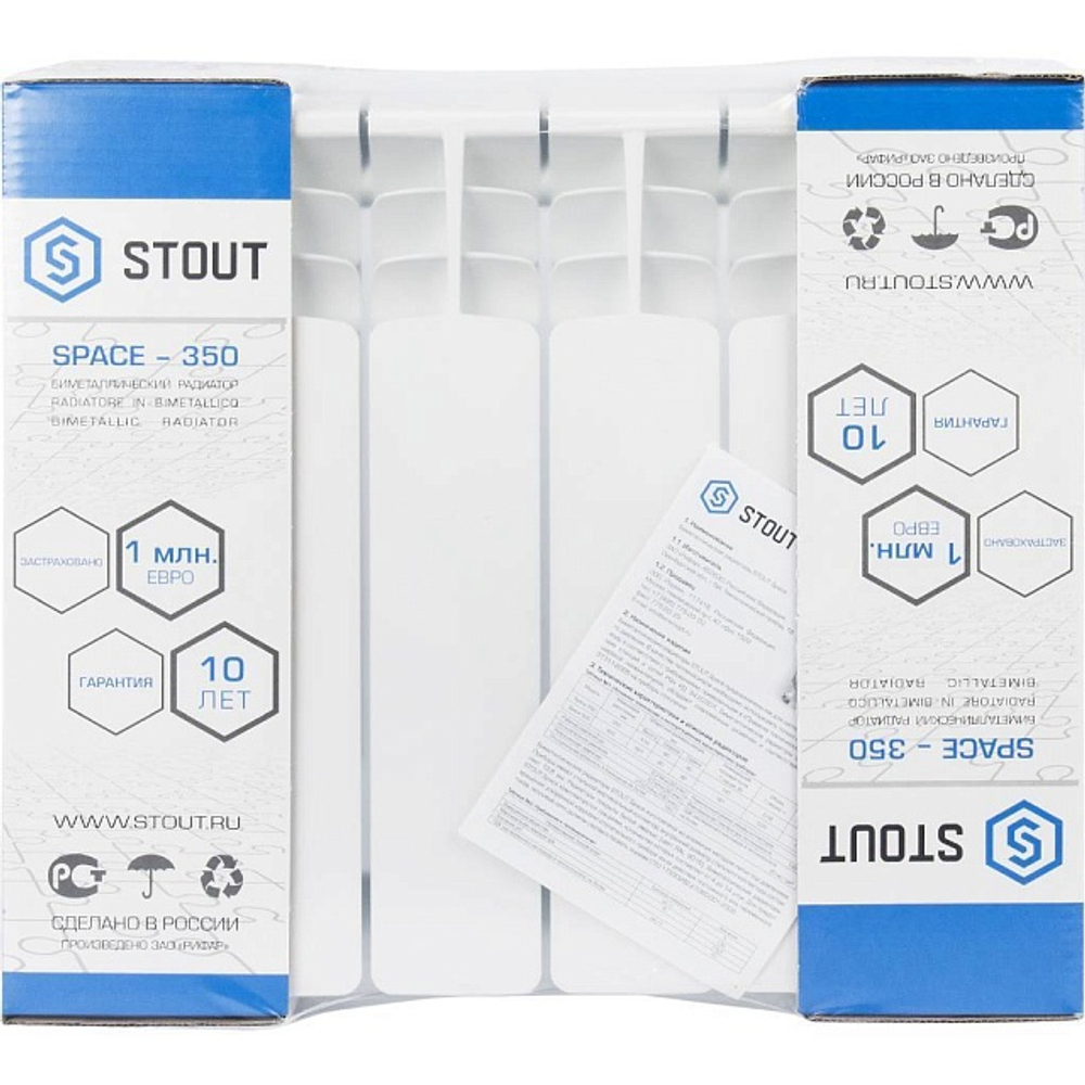 Радиатор биметаллический STOUT Space 350 - 6 секций (подключение боковое, цвет белый)