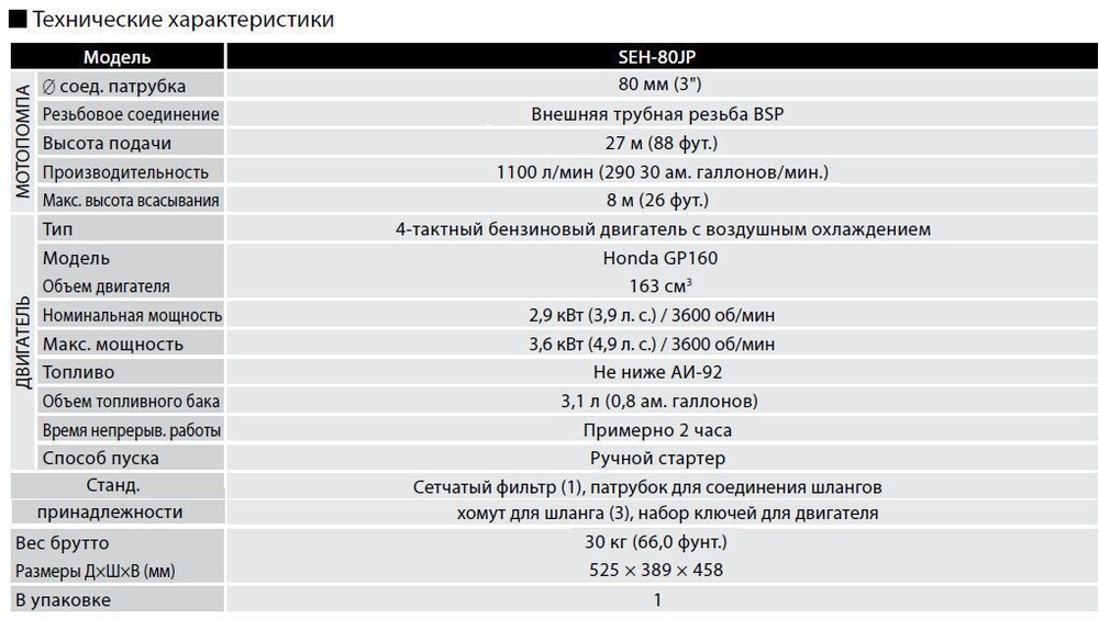 Бензиновая мотопомпа для загрязненной воды Koshin SEH-80JP
