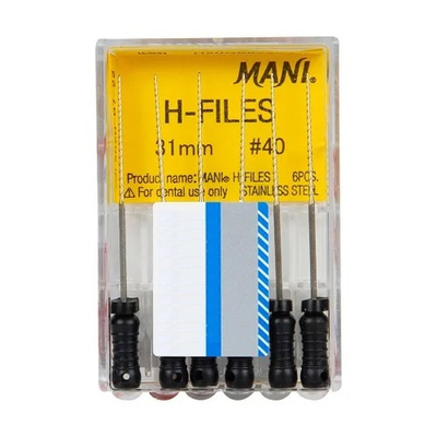 H-Files №40 (31мм) Mani Аш-Файлы (6шт.) Мани, корневой бурав ручной, эндодонтический