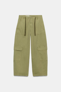 ZARA БРЮКИ КАРГО ОВЕРСАЙЗ, СВЕТЛЫЙ ХАКИ