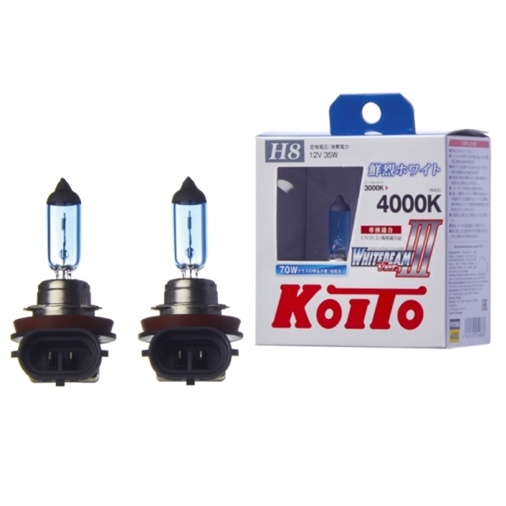 Лампа высокотемпературная Koito Whitebeam H8 12V 35W (70W) 4000K (комплект 2 шт.) P0758W