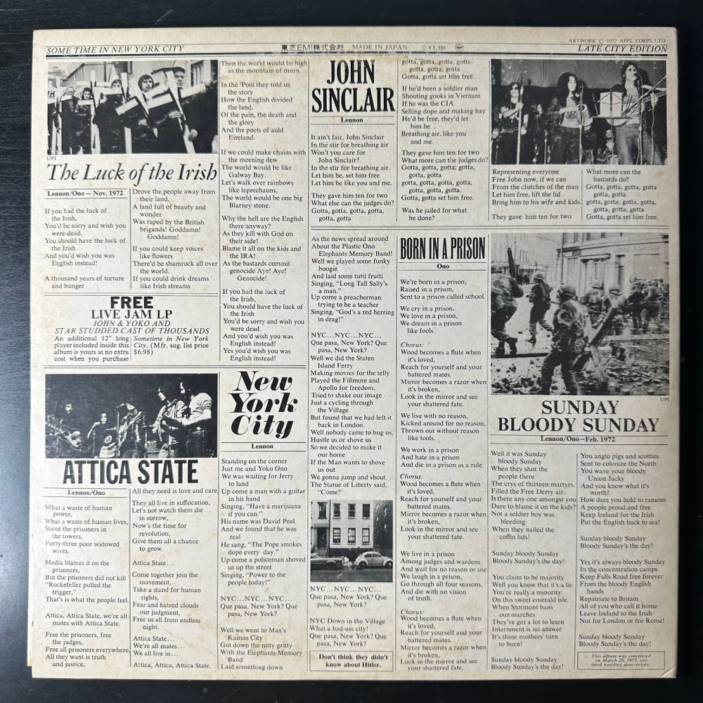 John & Yoko / Plastic Ono Band -  Some Time In New York City 2LP (Япония 1972г.)