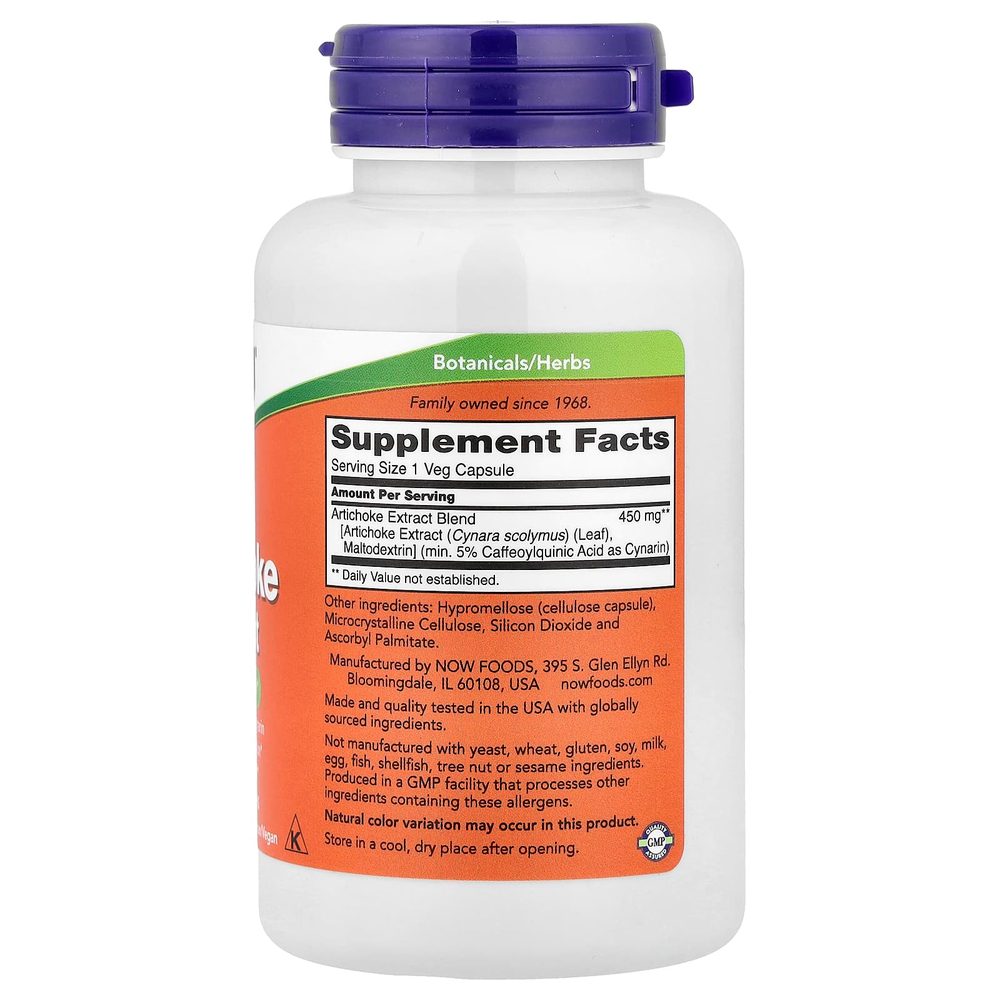 NOW Foods, экстракт артишока, 90 растительных капсул (450 мг в 1 капсуле)