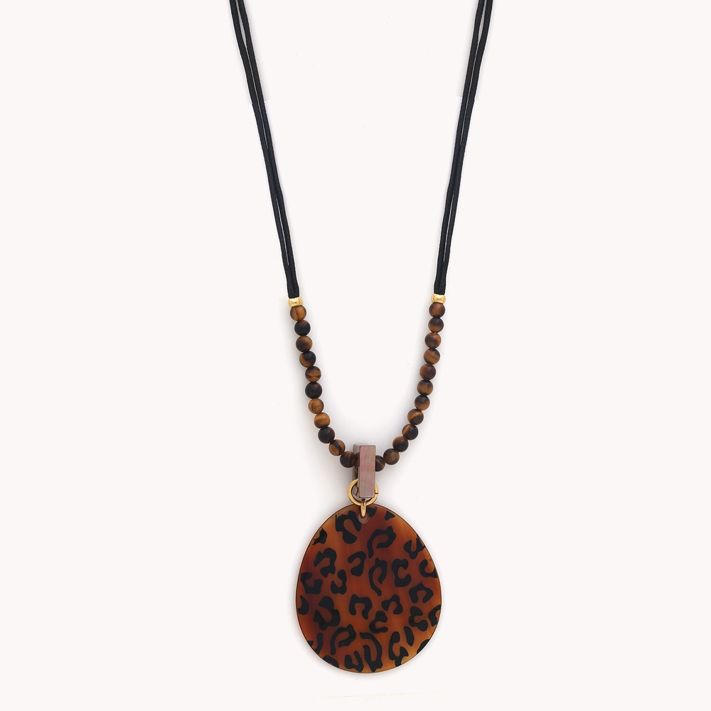 Колье Nature Bijoux, Jaguar, с тигровым глазом, перламуром и подвсекой из рога с принтом, NB25.2-15-