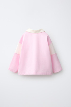ZARA ПОЛО С ВЫШИТЫМИ СЕРДЦАМИ, БЕЛЫЙ/РОЗОВЫЙ