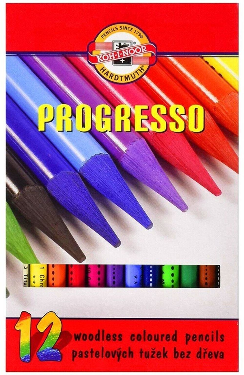 Карандаши цветные художественные KOH-I-NOOR "Progresso", 12 цветов, 7,1 мм, в лаке, без дерева, заточенные, 8756012007PZ