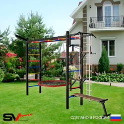 Уличная шведская стенка Sv Sport рукоход У5281.2 (Турник/Брусья/Стойка/Скамья/Гнездо 115см/Кронш бокс/Канат/кольца/лестница)
