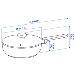IKEA MIDDAGSMAT  (ИКЕА МИДДАГСМАТ)  -  Сотейник с крышкой - прозрачное стекло/нержавеющая сталь 24 см