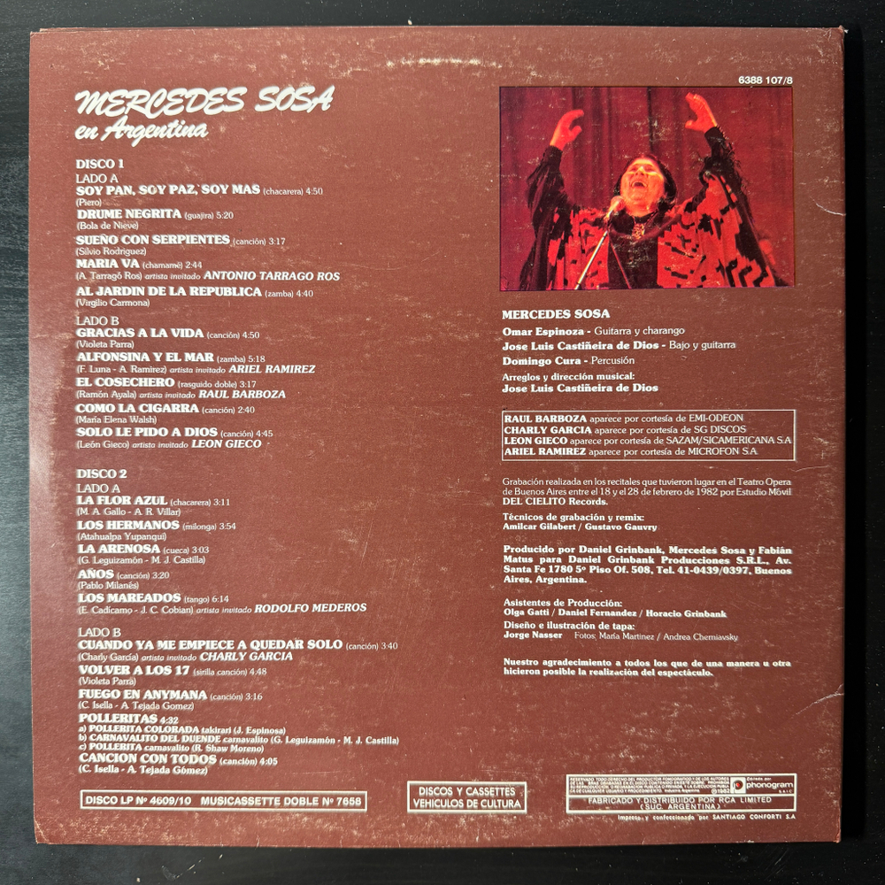 Mercedes Sosa ‎– Mercedes Sosa En Argentina 2LP (Аргентина 1982г.)