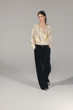 ZARA БАРХАТНЫЕ БРЮКИ ПАЛАЦЦО, ЧЕРНЫЙ