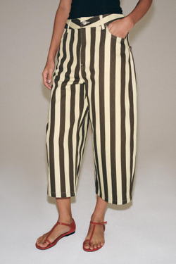 ZARA УКОРОЧЕННЫЕ БРЮКИ В ПОЛОСКУ — ZW COLLECTION, ЗЕЛЕНЫЙ