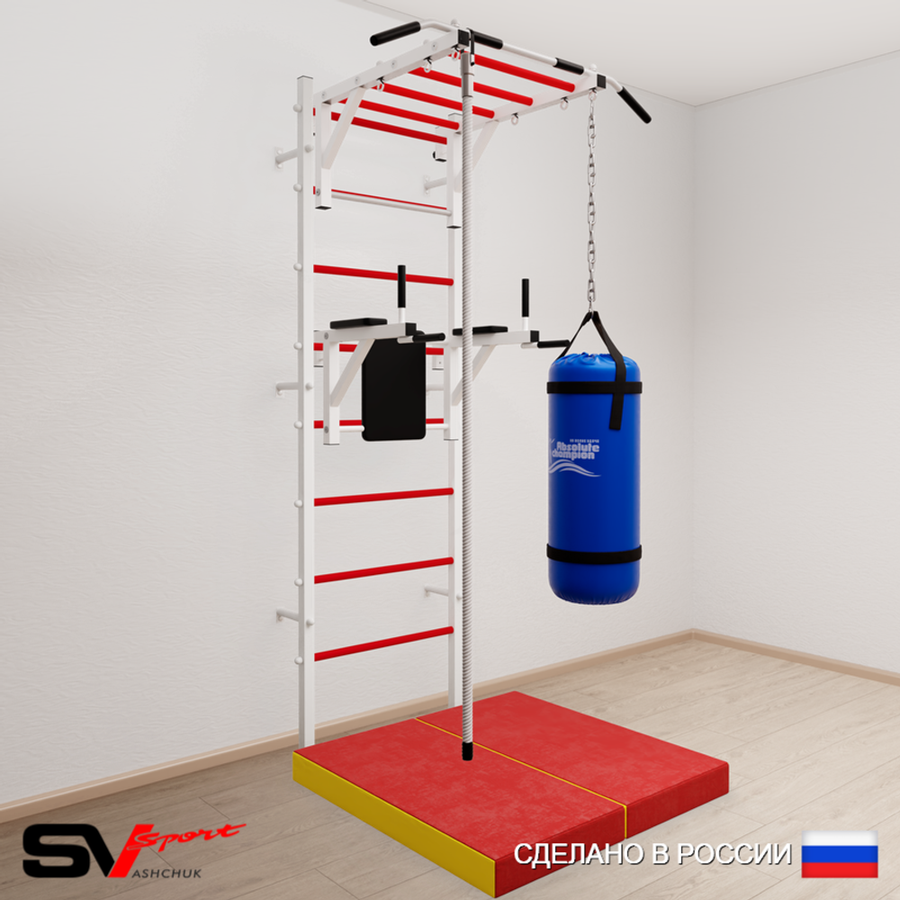 Шведская стенка Sv Sport усиленная 6406 (Турник рукоход/Брусья/Канат/Цепь/Мешок 22кг/Мат 1м)