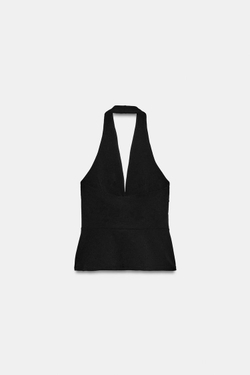 ZARA ЭЛАСТИЧНЫЙ ТОП ХАЛТЕР, ЧЕРНЫЙ