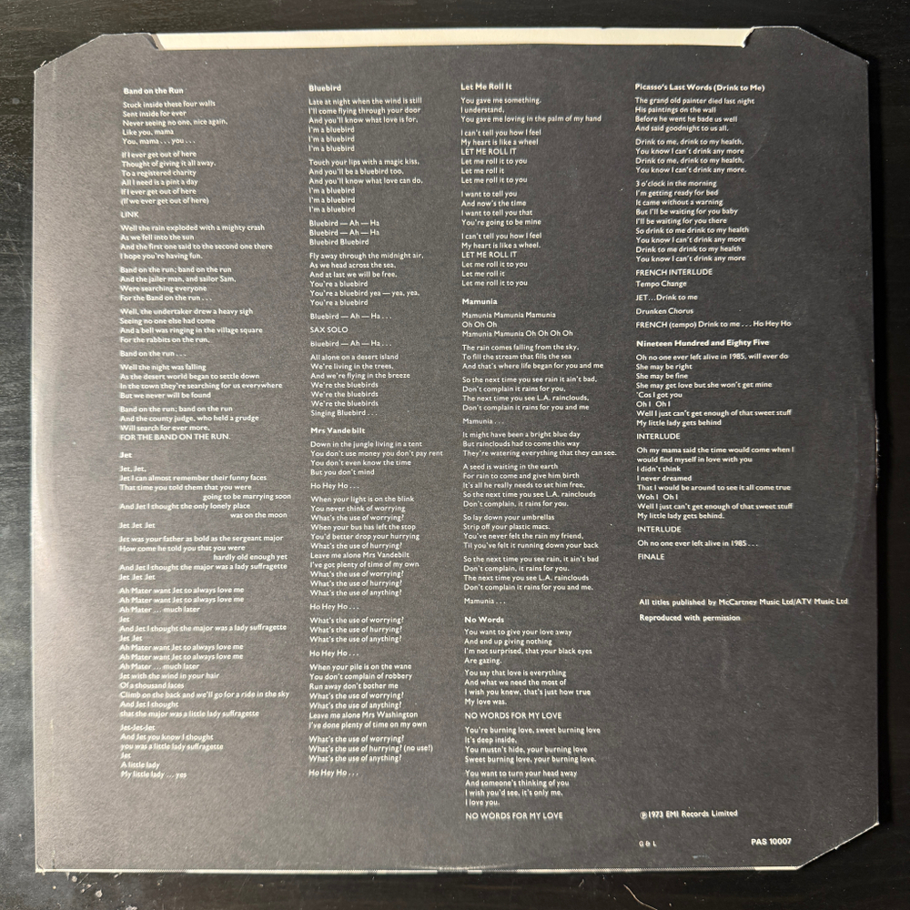 Paul McCartney And Wings ‎– Band On The Run (Англия 1973г.)