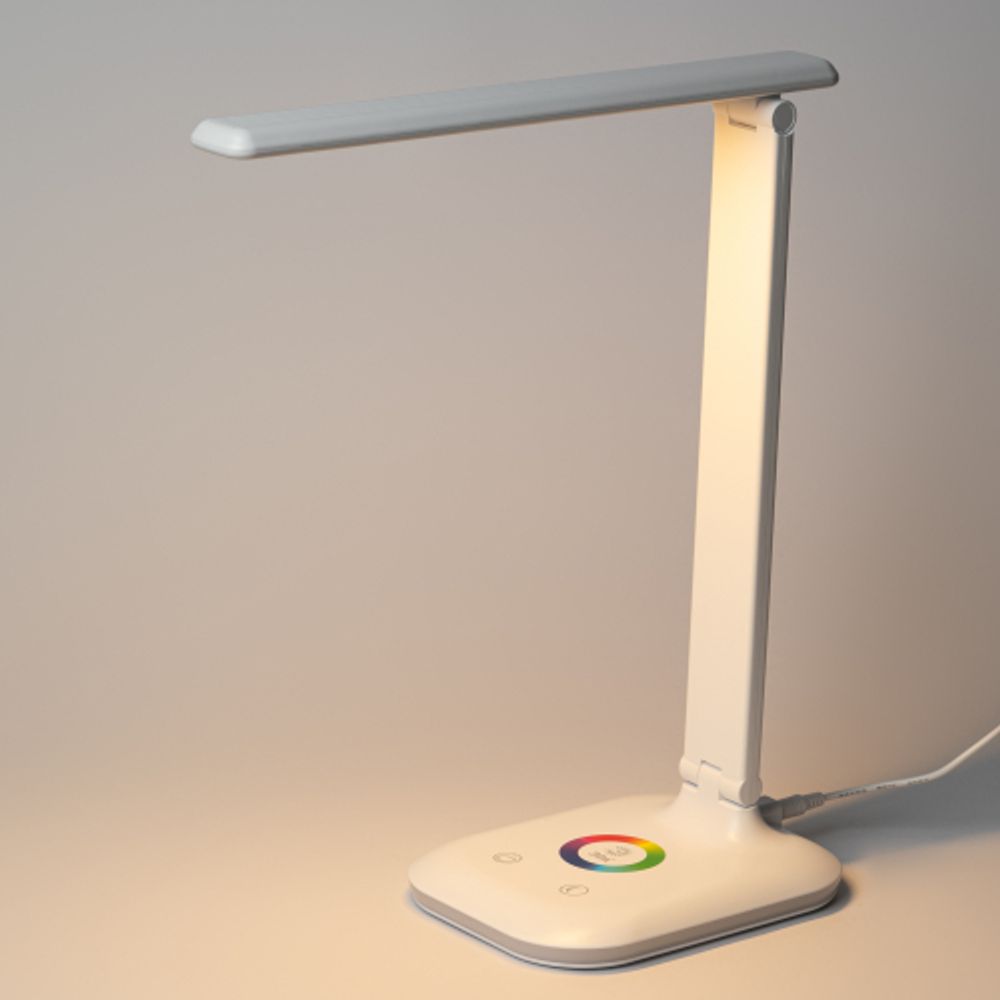 Настольный светильник ЭРА NLED-502-11W-W светодиодный с RGB ночником белый | Светодиодные настольные лампы