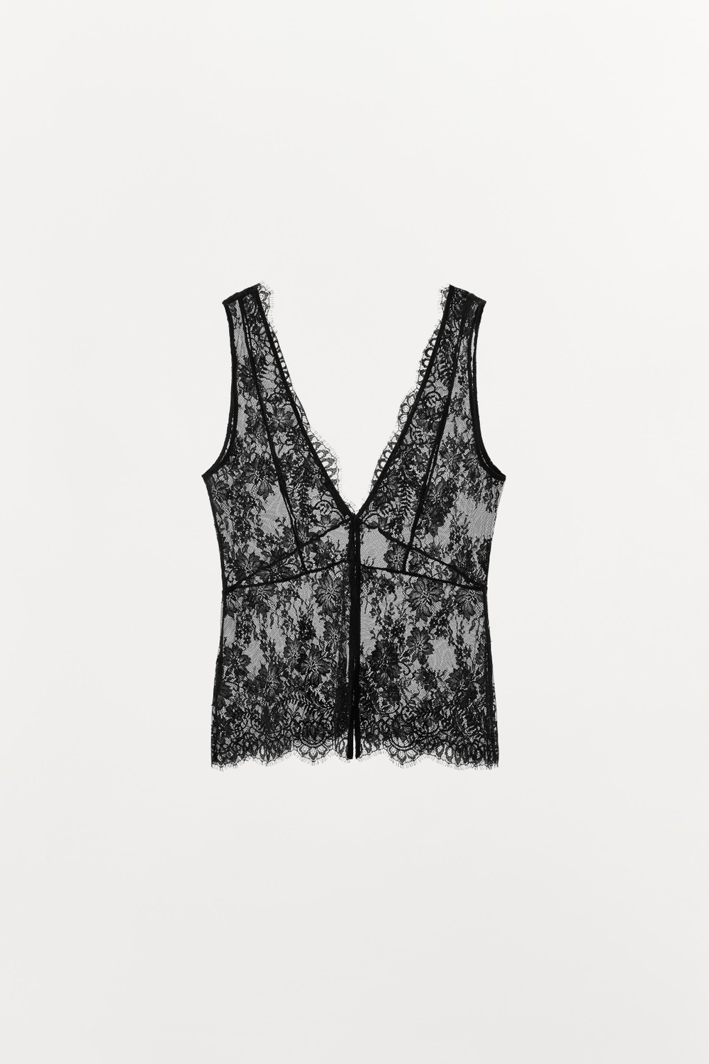 ZARA КРУЖЕВНОЙ ТОП С ПУГОВИЦАМИ, ЧЕРНЫЙ