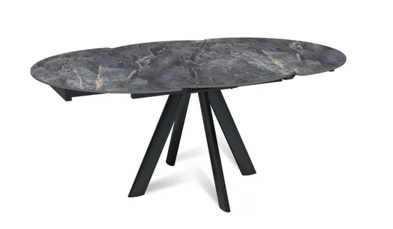 Стол обеденный раздвижной круглый D120-180х79 столешница керамика / Bonix Grey Gloss / черный муар