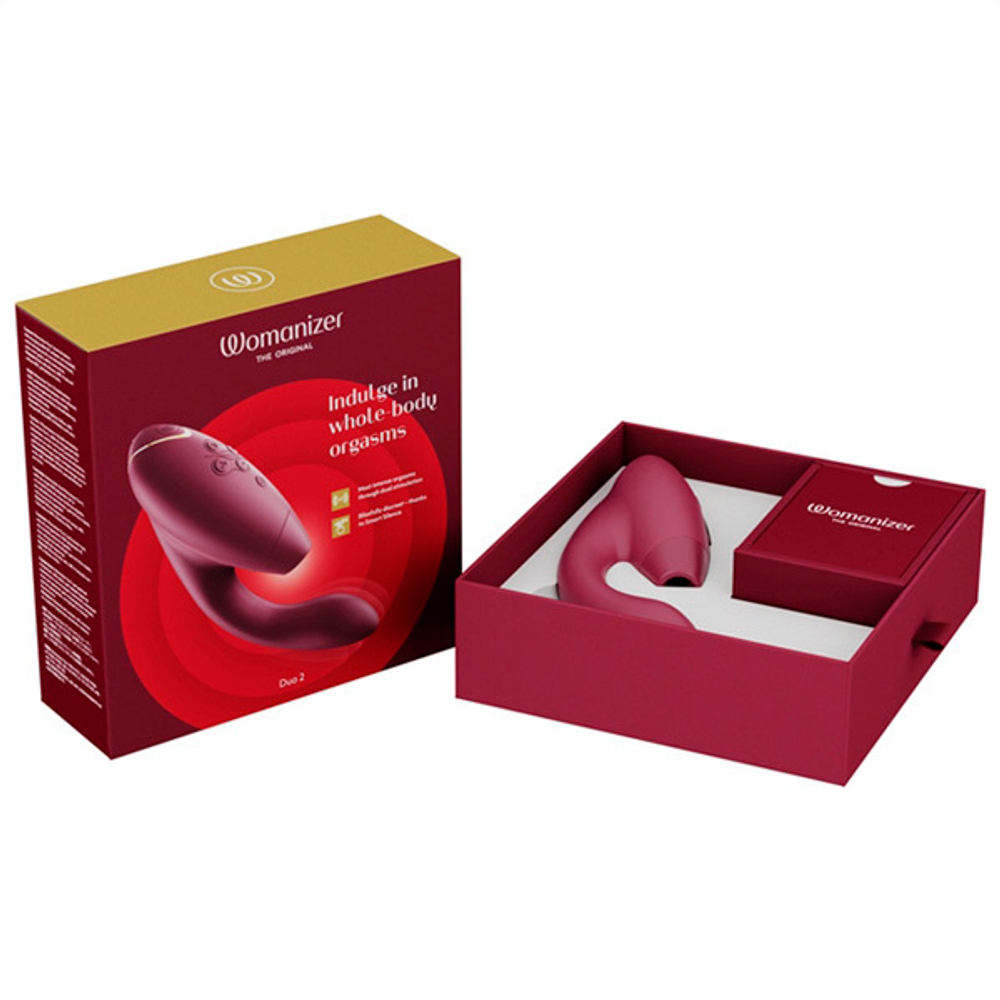 Бордовый вибратор 20,3см с вакуумным стимулятором Womanizer Duo 2 Bordeaux WZ142SG7
