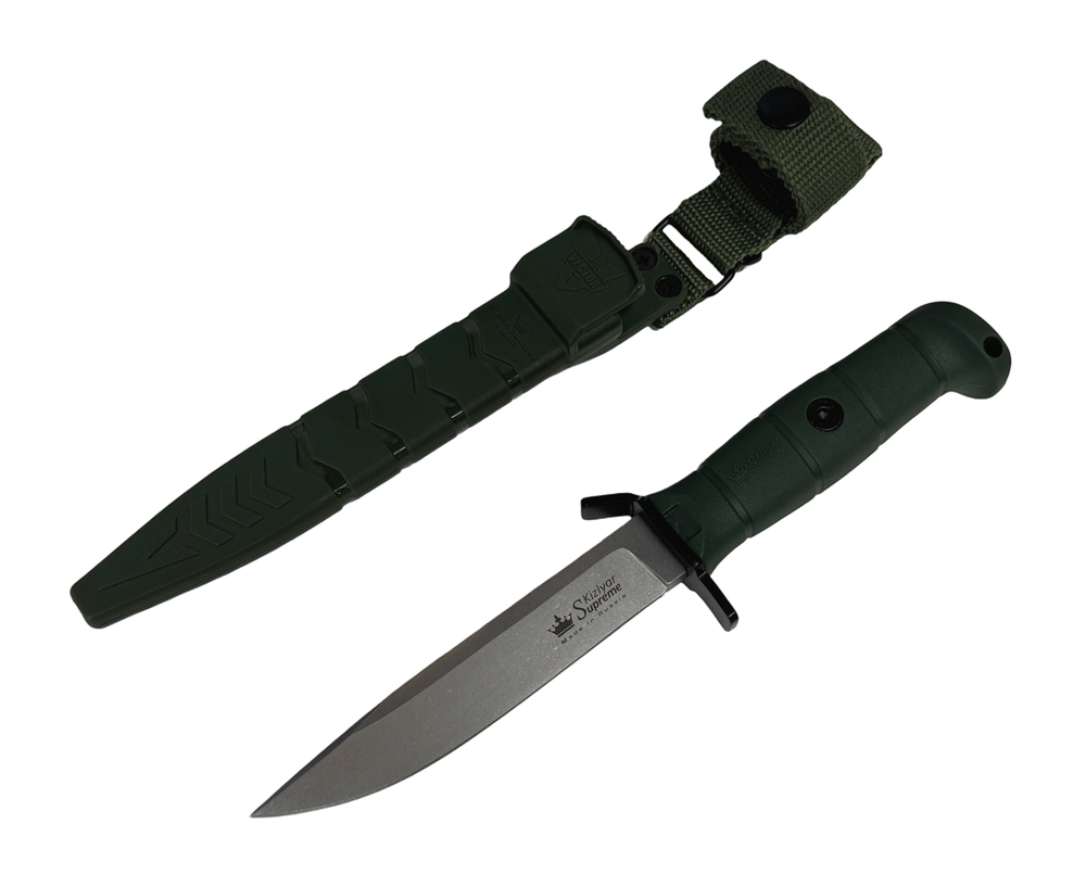 Нож тактический Combat, сталь AUS-8 StoneWash, Olive, Kizlyar Supreme, 4610094297253