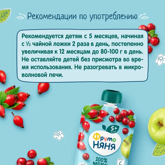 Пюре ФрутоНяня витаминный салатик из яблок шиповника и клюквы с 5 мес 90 г