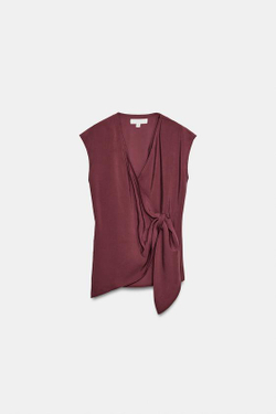 ZARA СТРУЯЩИЙСЯ ТОП С УЗЛОМ, ТЕМНЫЙ ЧЕРЕПИЧНЫЙ
