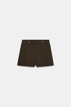 ZARA ШОРТЫ СО СКЛАДКАМИ И ПУГОВИЦАМИ, КОРИЧНЕВЫЙ