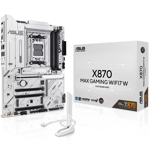 Материнская плата ASUS X870 MAX GAMING WIFI7 W (AM5/AMD X870E/4xDDR5/2xPCI-Ex16/PCI-Ex1/4xM.2/SB/Wi-Fi/BT/HDMI/ATX)