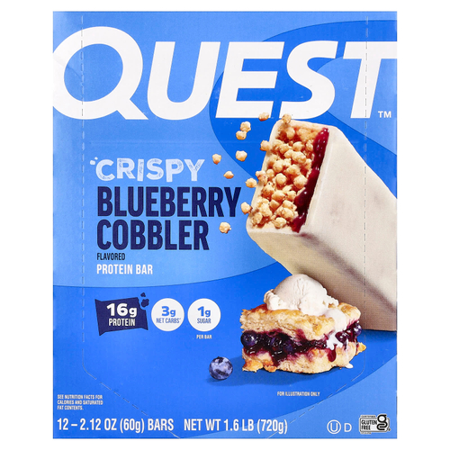 Quest Nutrition, протеиновый батончик, хрустящий пирог с голубикой, 12 батончиков по 60 г (2,12 унции)