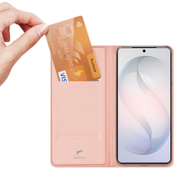 Чехол книжка из кожи розового цвета для Samsung Galaxy S26+ Плюс, серия Skin Pro Series от Dux Ducis