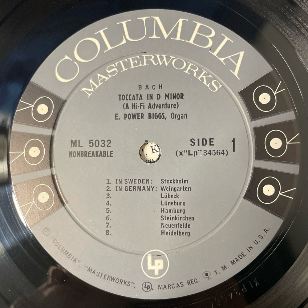 Винтажная виниловая пластинка LP Bach И. С. Бах, E. Power Biggs, Toccata In D Minor (A Hi-Fi Adventure) (США 1955)