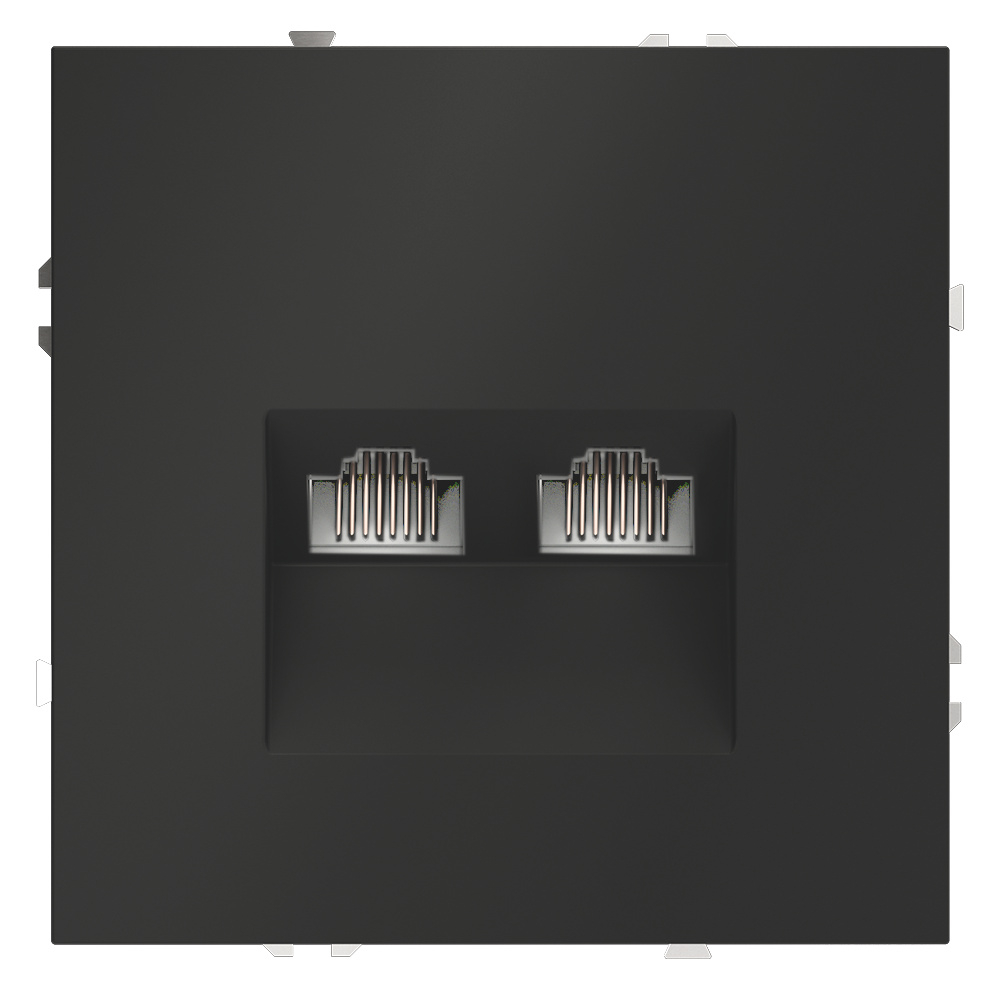 Розетка компьютерная встраиваемая VOLTUM S70 двойная RJ45+RJ45 кат.6, (черный матовый)
