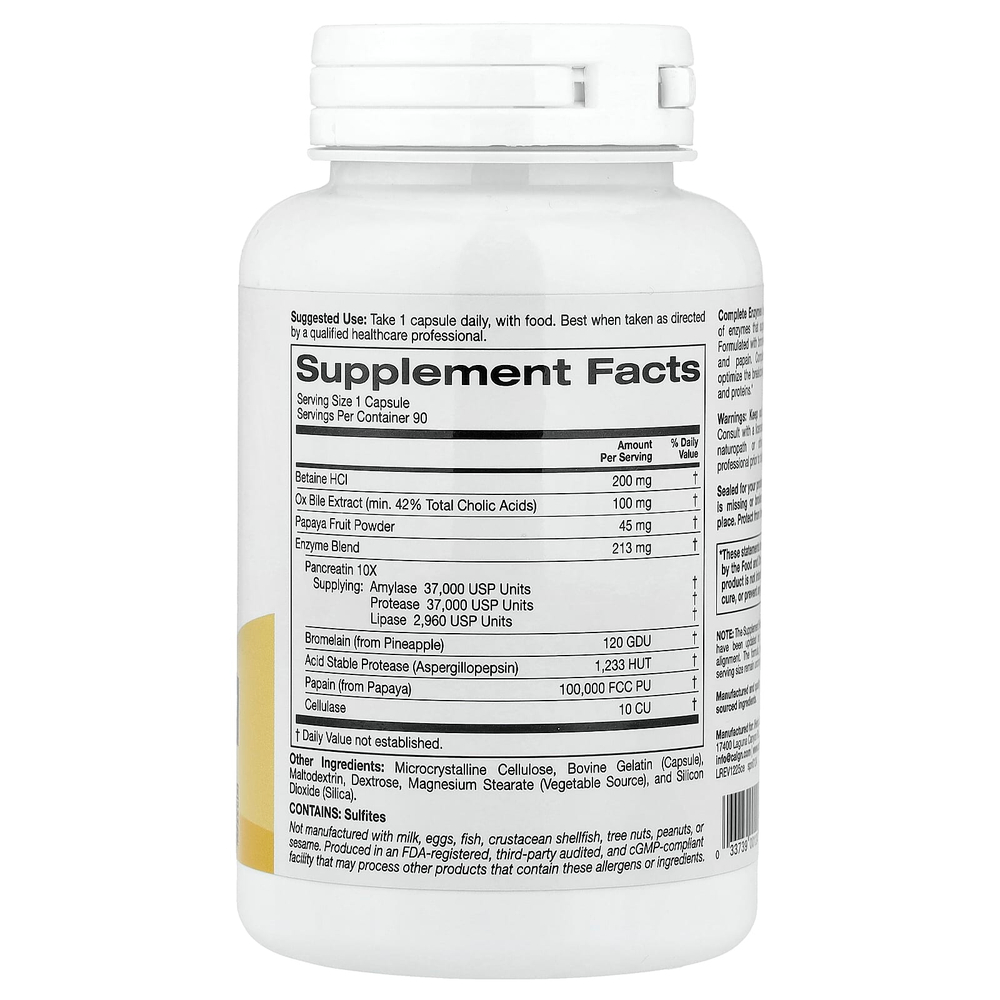 California Gold Nutrition, SimplyOne®, комплекс ферментов с бетаина гидрохлоридом, экстрактом жёлчи крупного рогатого скота, ферментами полного спектра и бромелаином, 90 капсул