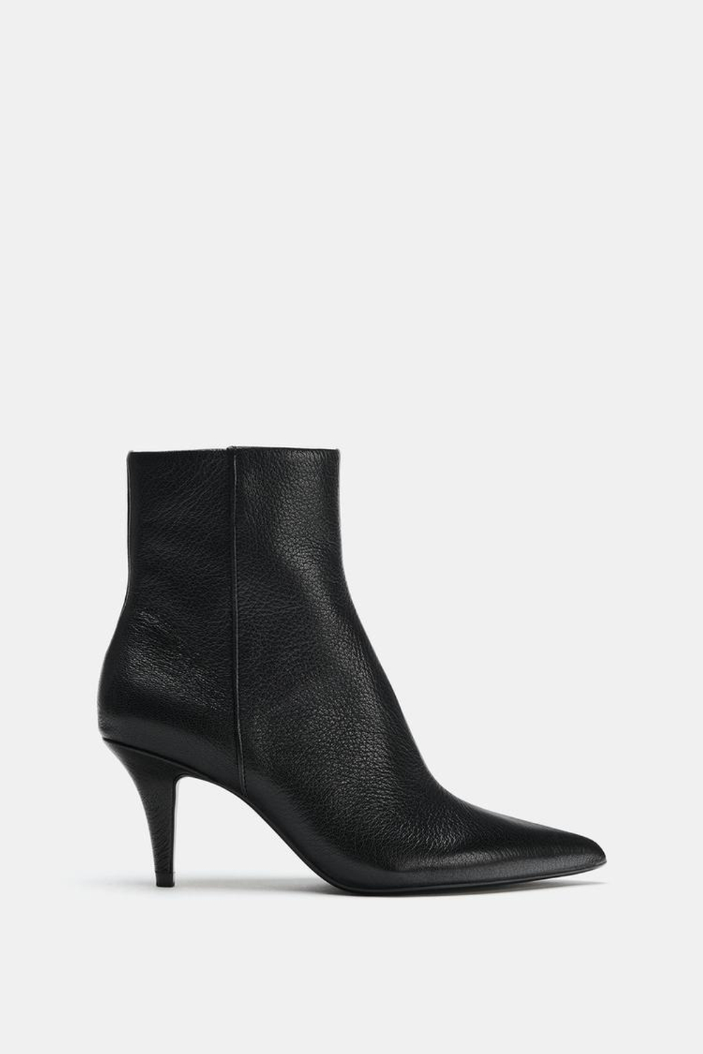 ZARA КОЖАНЫЕ БОТИЛЬОНЫ НА КАБЛУКЕ, ЧЕРНЫЙ