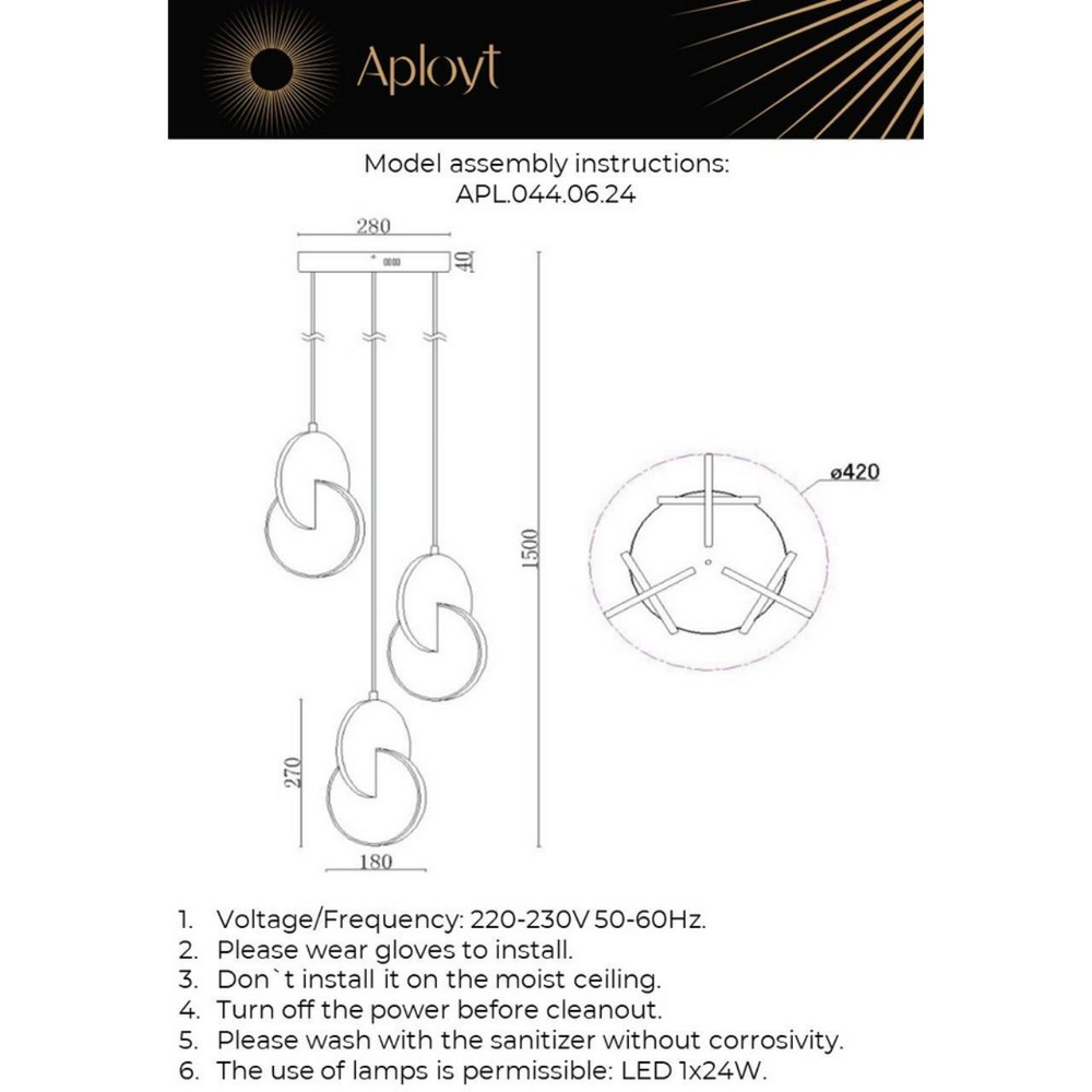 Подвесной светодиодный светильник Aployt Mila APL.044.06.24