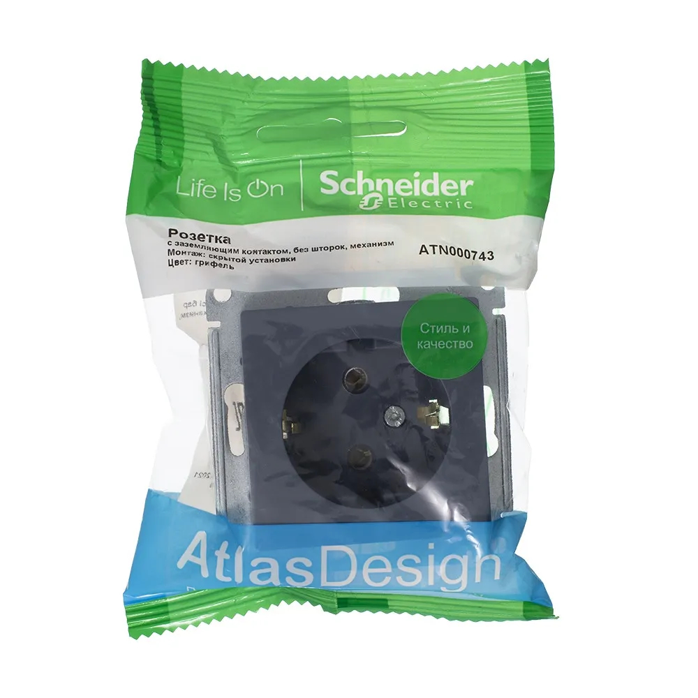 ATLASDESIGN РОЗЕТКА с заземлением без шторок, 16А, механизм, ГРИФЕЛЬ
