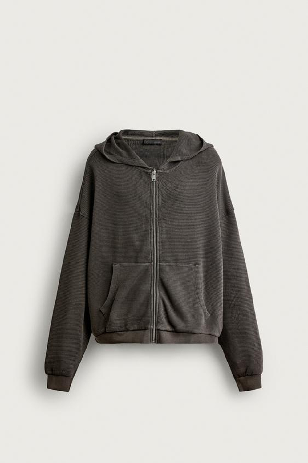 ZARA ХУДИ НА МОЛНИИ С ВАФЕЛЬНОЙ ФАКТУРОЙ, СЕРЫЙ